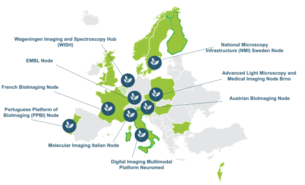 Map of Euro-BioImaging Nodes participating in AgroServ