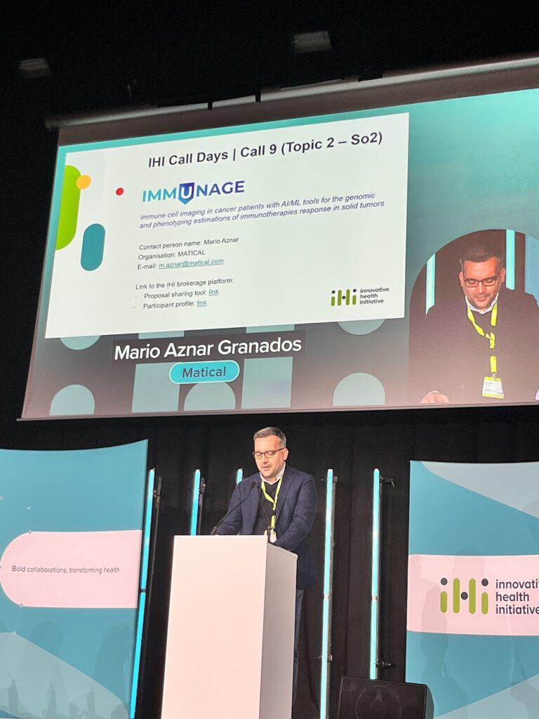 Mario Aznar (MATICAL) representing EUCAIM and the Valencia Population Imaging Node, at the IHI Brokerage Event 2024.