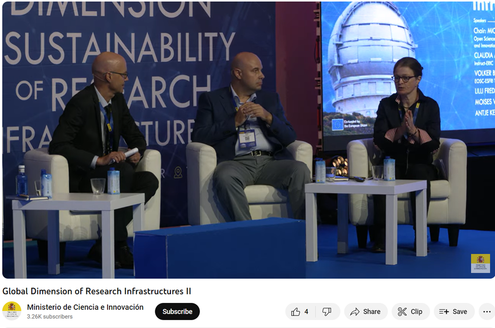 Screenshot of a panel discussion featuring Euro-BioImaging Bio-Hub Director Antje Keppler in Tenerife, Spain.